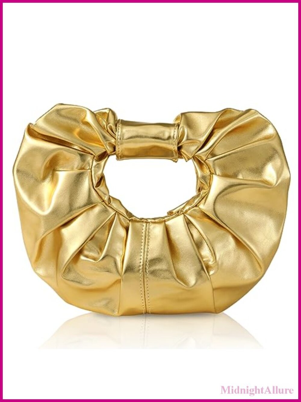 PU Leather Pleated Clutch Evening Bag Women Metallic Purse